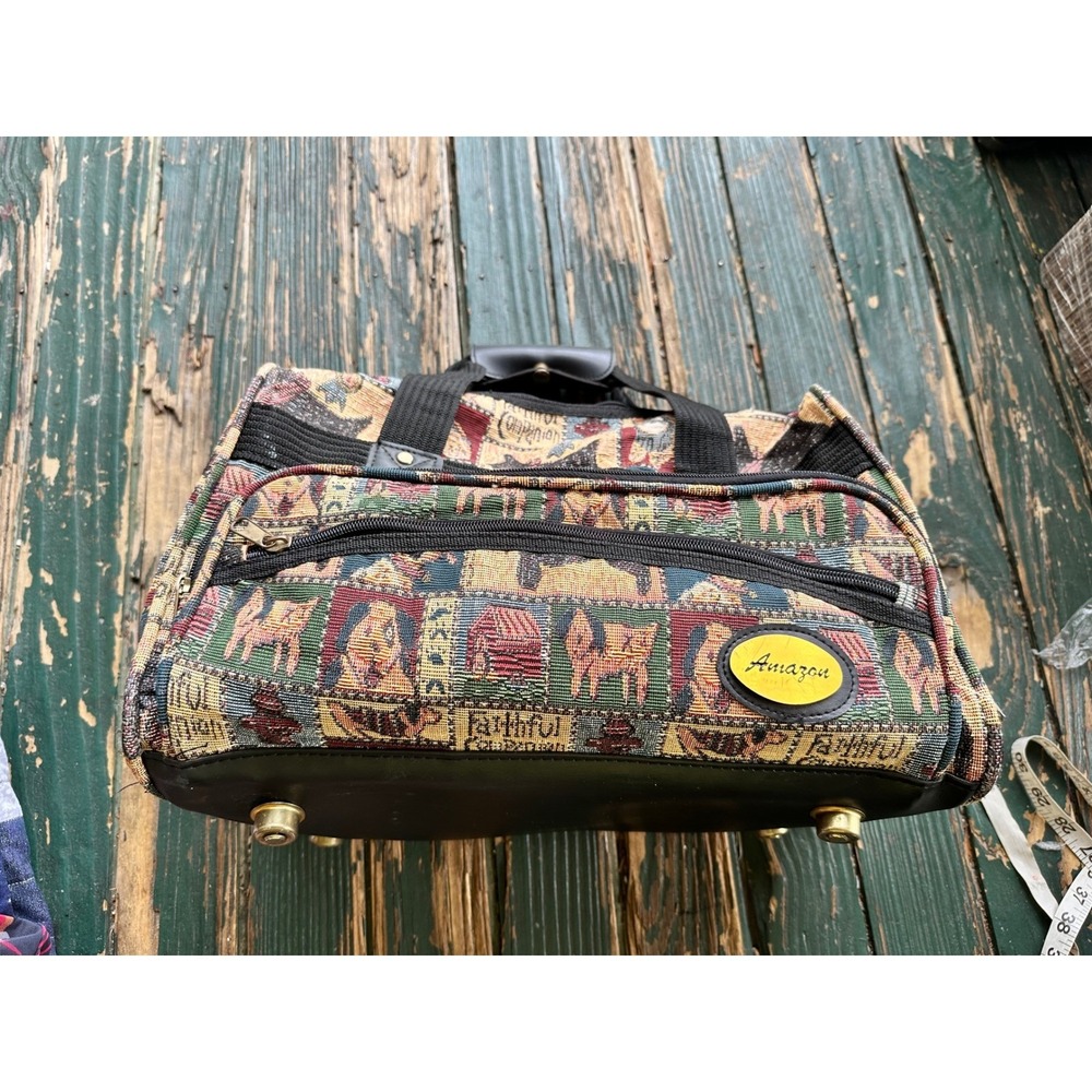 Vintage Amazon Tapestry Duffle Bag Dog Pattern Scottish Terrier Travel Bag Small - Picture 2 of 11